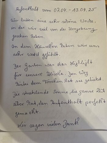 Eintrag in unser Gästebuch 2025