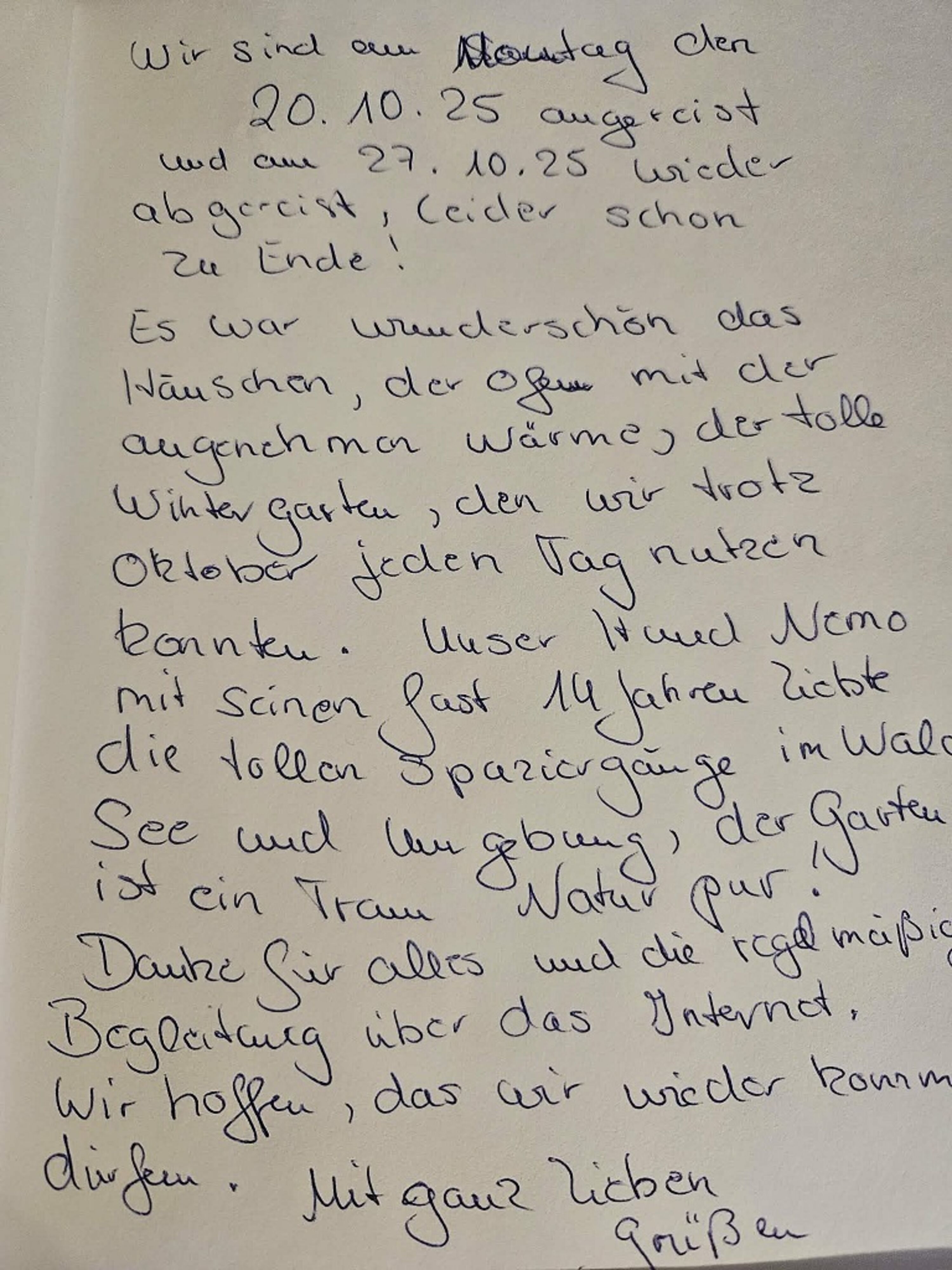 Eintrag aus unserem Gästebuch 2025