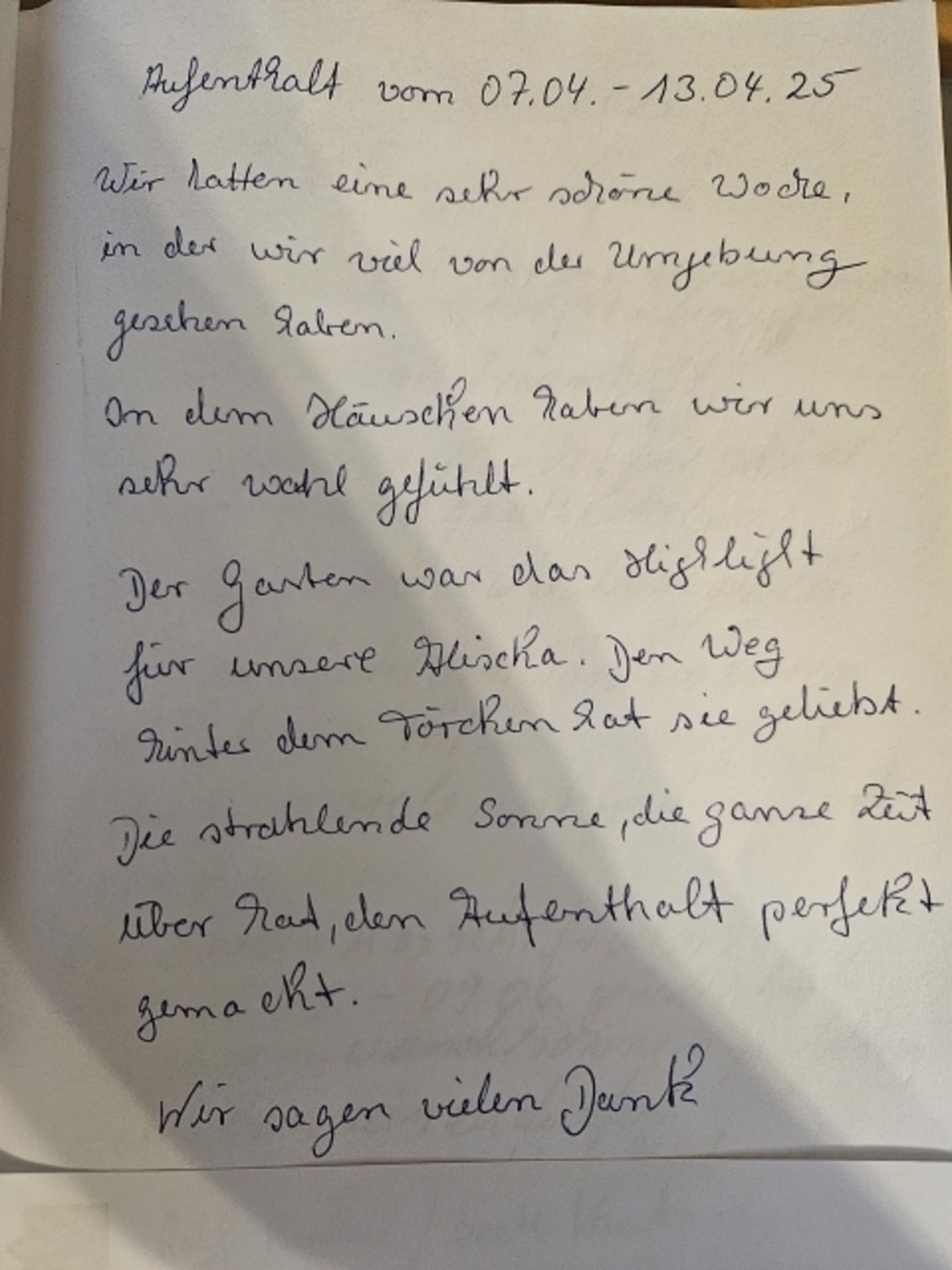 Eintrag aus unserem Gästebuch 2025