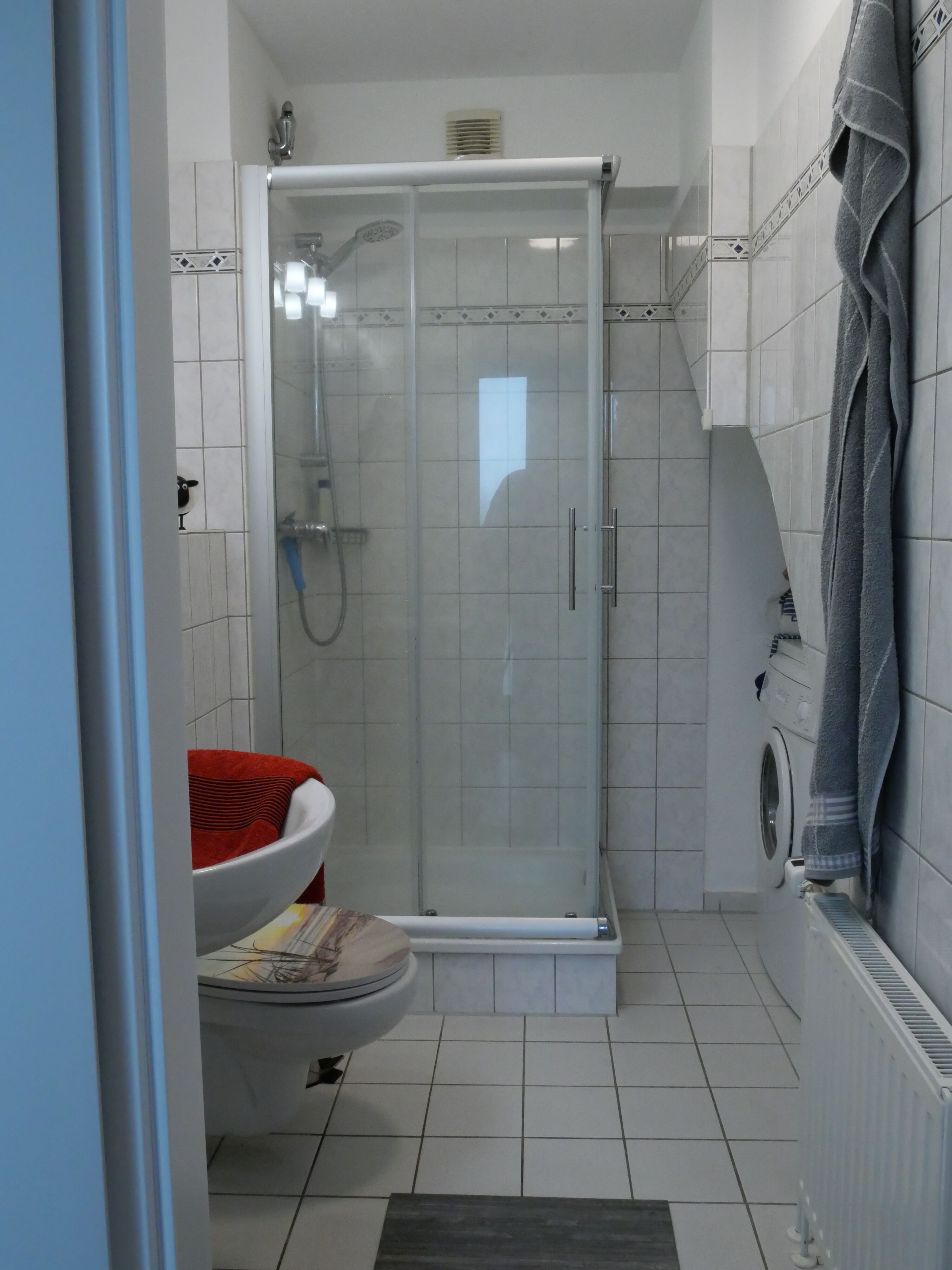 Bad mit Dusche und Waschmaschine