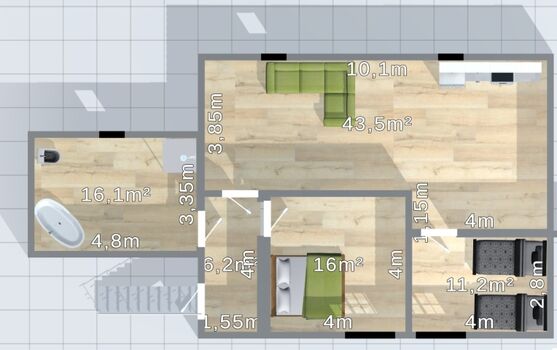 Grundriss zur Orientierung, Balkon von beiden Schlafzimmern begehbar