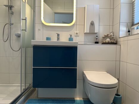 neues Bad mit Dusche und Handtuchwärmer