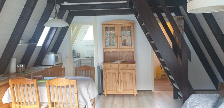 Schwalbenschwanztreppe als Aufgang zu den Schlafzimmern