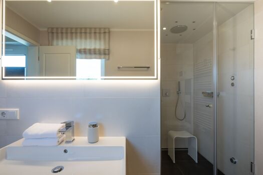 Penthouse SeeZeichen - Hauptbadezimmer mit moderner Dampf-Sauna 