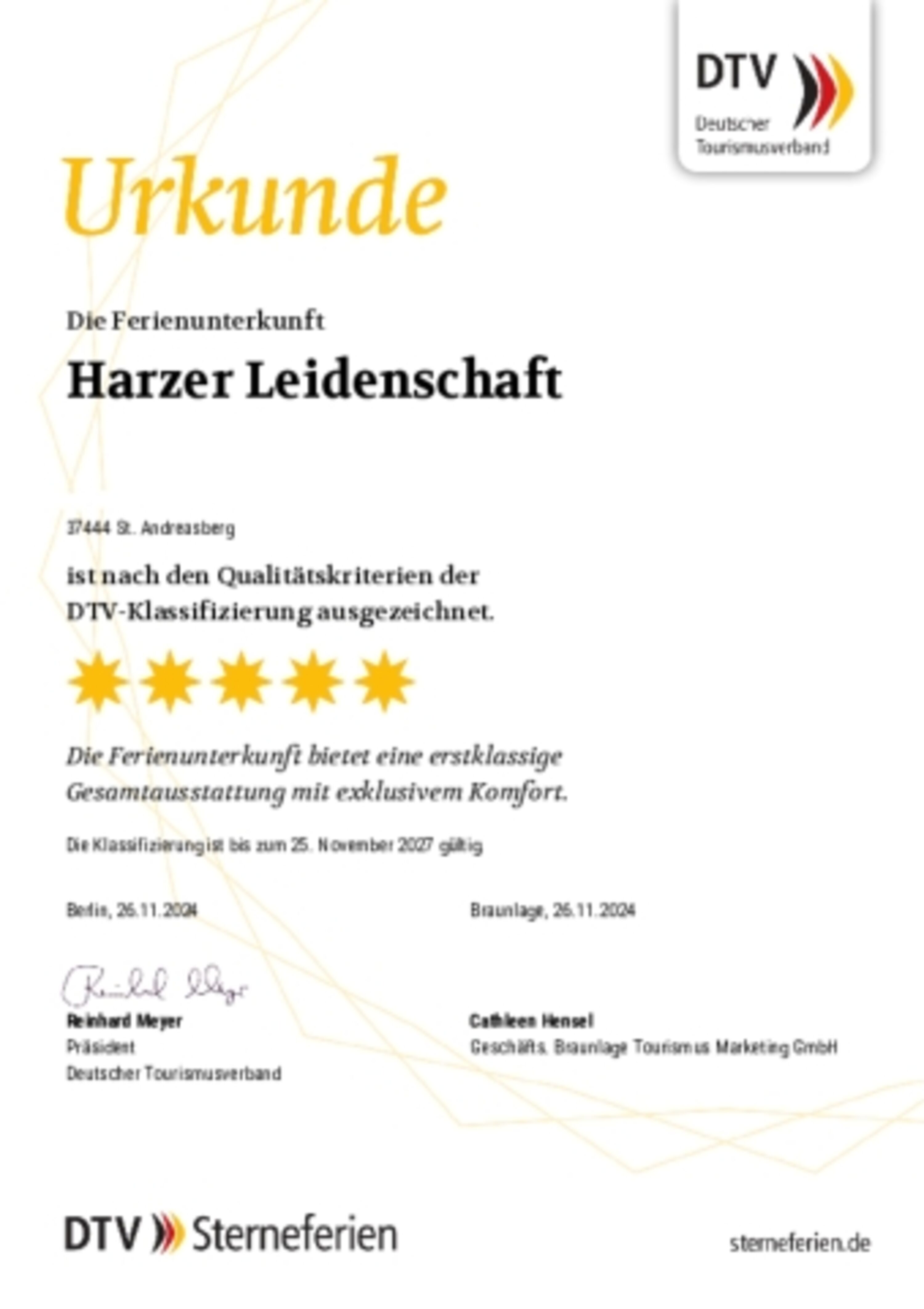 Qualität ist uns wichtig DTV 5 Sterne/3 Pfoten