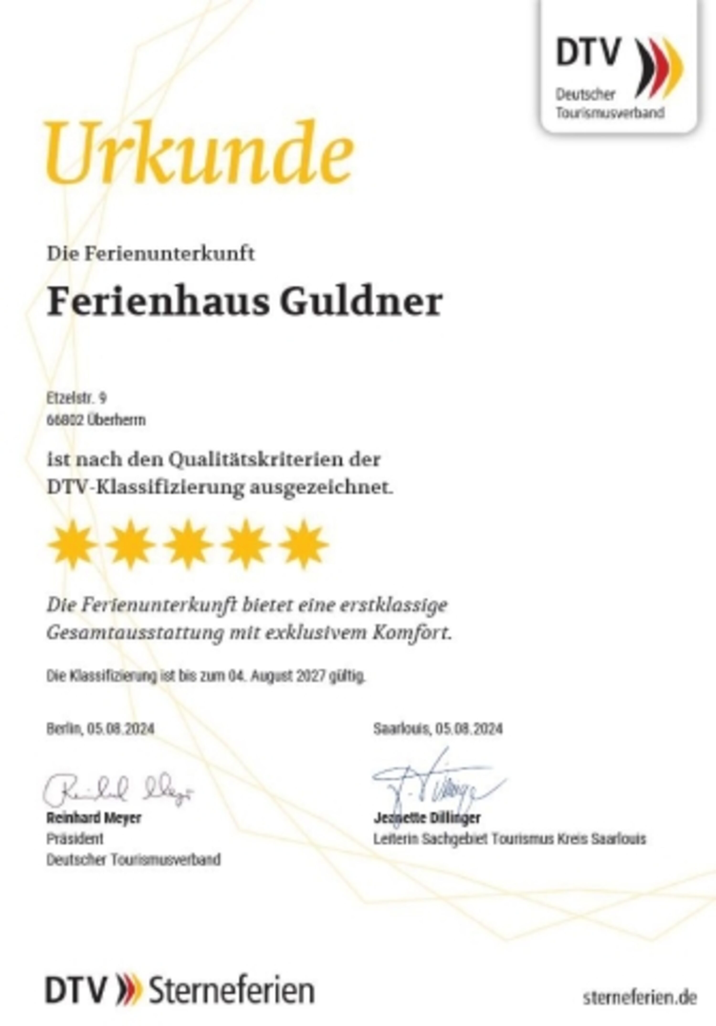 5 Sterne erstklassige Gesamtausstattung mit exklusivem Komfort