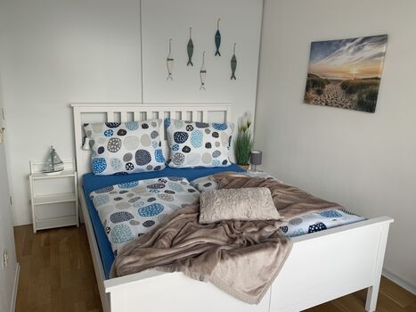 Das Doppelbett mit Meerblick.