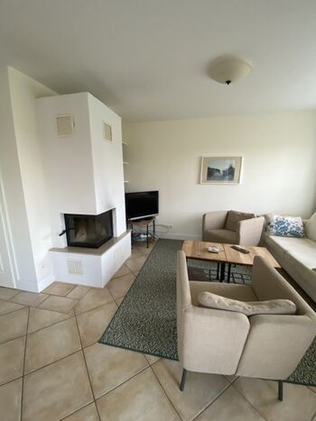 Gemütliches Wohnzimmer mit Kamin und SmartTV