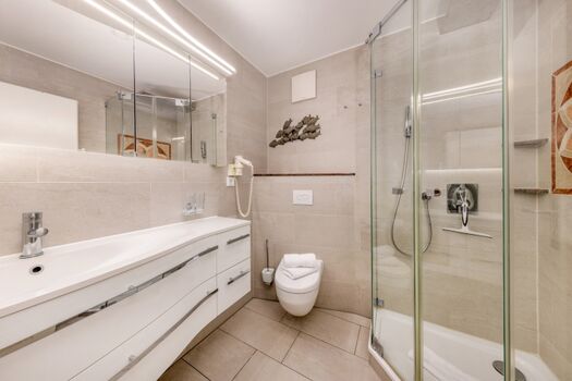 Schickes Bad mit Echtglasdusche.