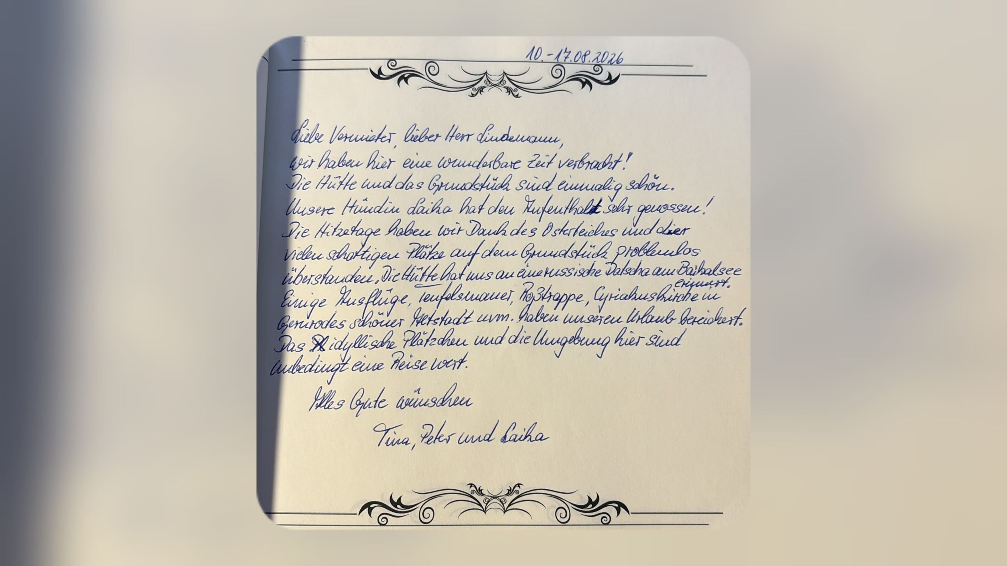 Herzlichen Dank liebes Ehepaar Wenz mit Laika...