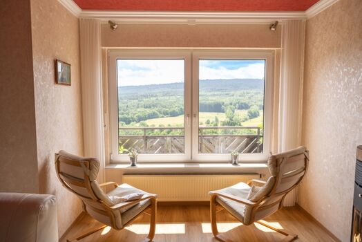 Blick vom Wohnzimmer in den Wald