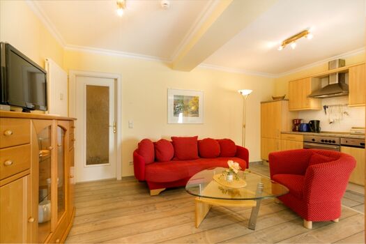 Das Wohnzimmer mit Schlafcouch.