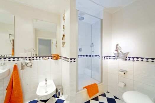 Das schicke Bad - hier Dusche, Bidet und WC.