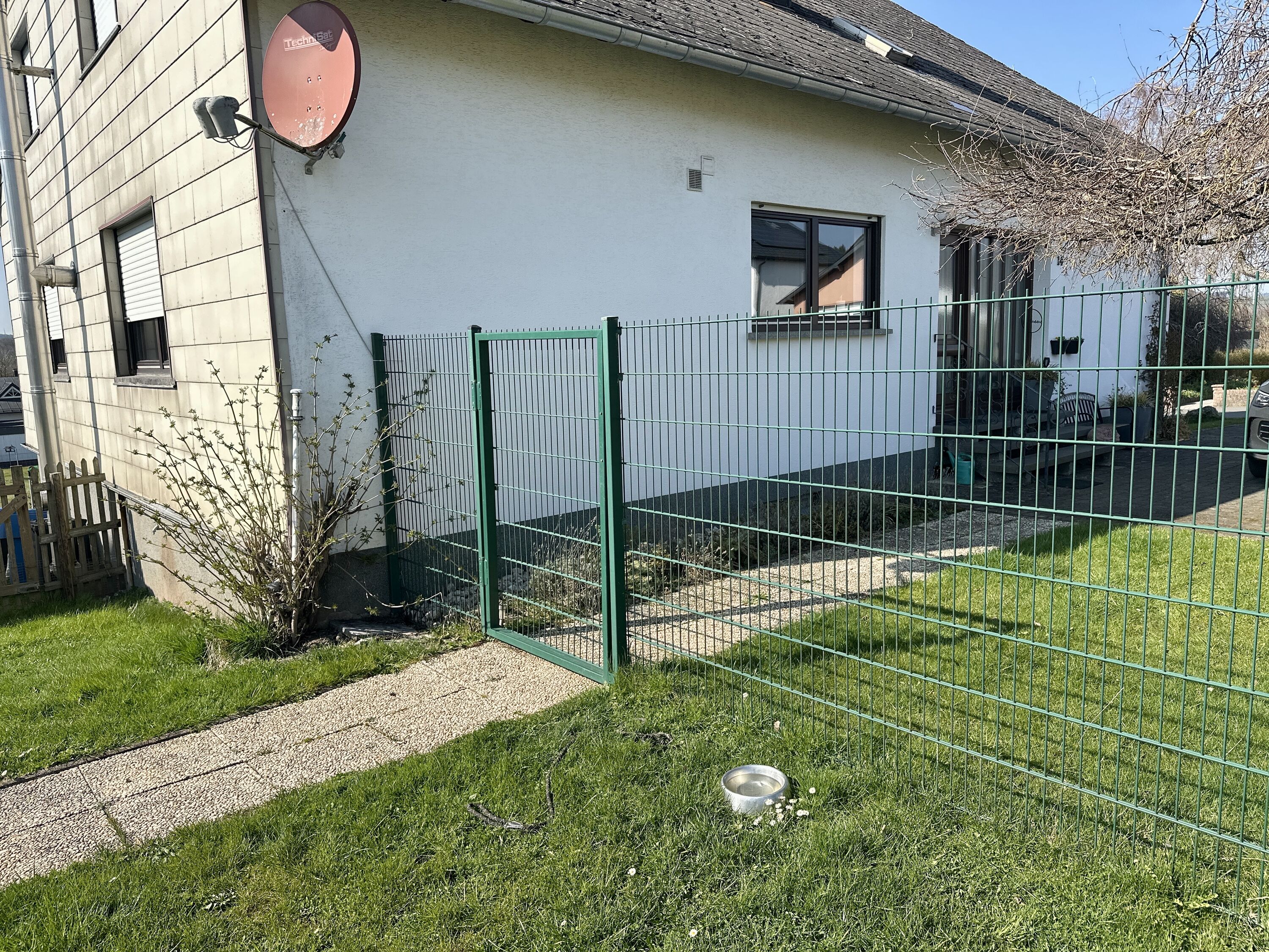Blick aus dem eingezäunten Garten