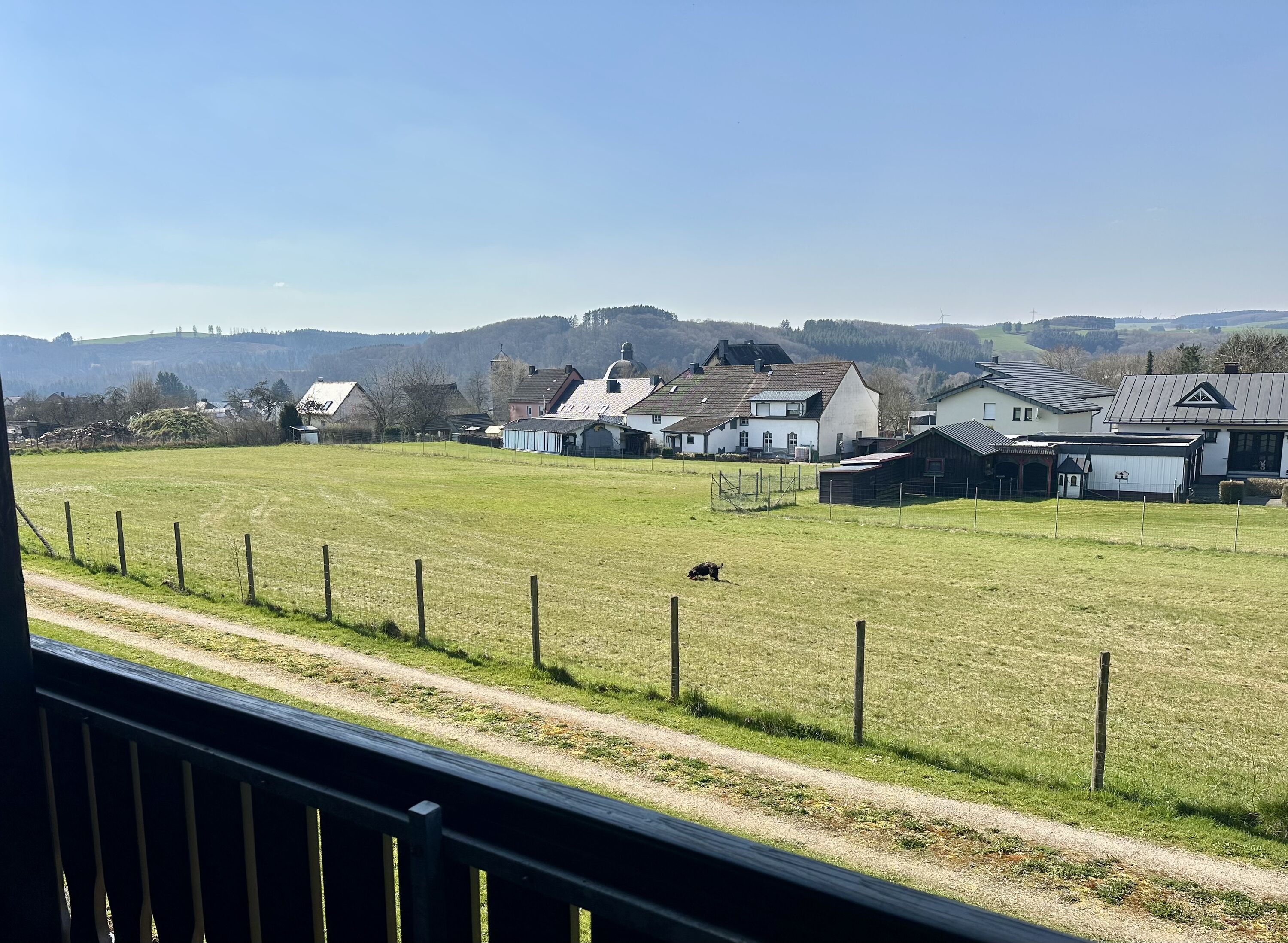 Blick vom Balkon auf die Spielwiese