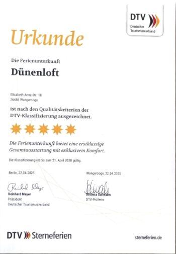 5 Sterne Zertifizierung vom DTV