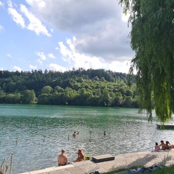 Steißlinger Badesee (leider nicht für Hunde). Alternative:  Hundestrand "Herzenbad" in Radolfzell