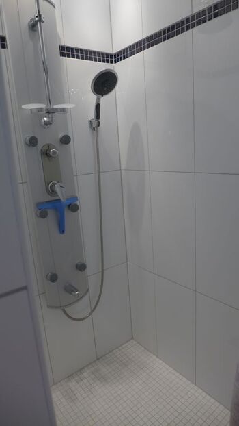 die ebenerdige große Dusche