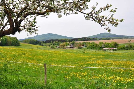 Blick aus der Hütte             Gleichberge