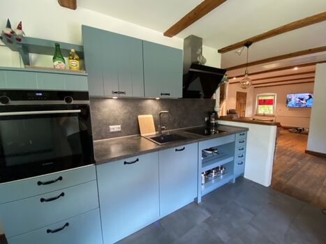 Küche mit angrenzendem Wohnbereich