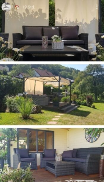 Garten mit überdachter Lounge und einem wundervollem Fernblick