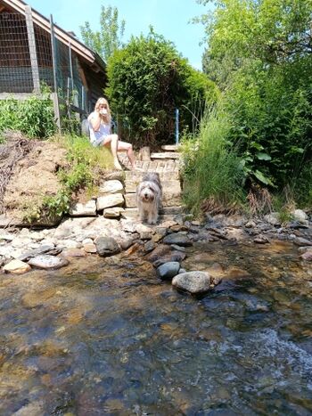 Kaffepause am Bach hinterm Haus