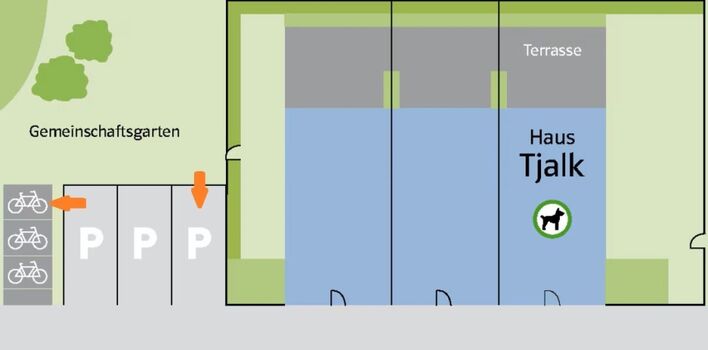 Zuordnung Parkplatz und verschließbarer Schuppen