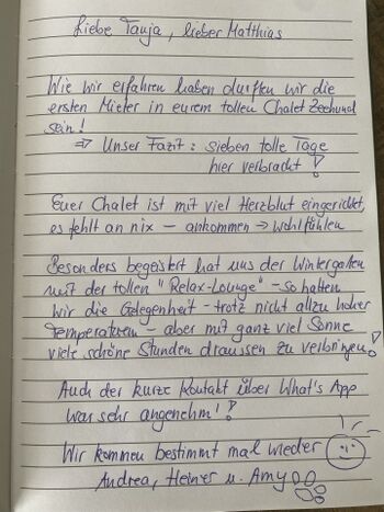 Gästebucheintrag unserer ersten Gäste