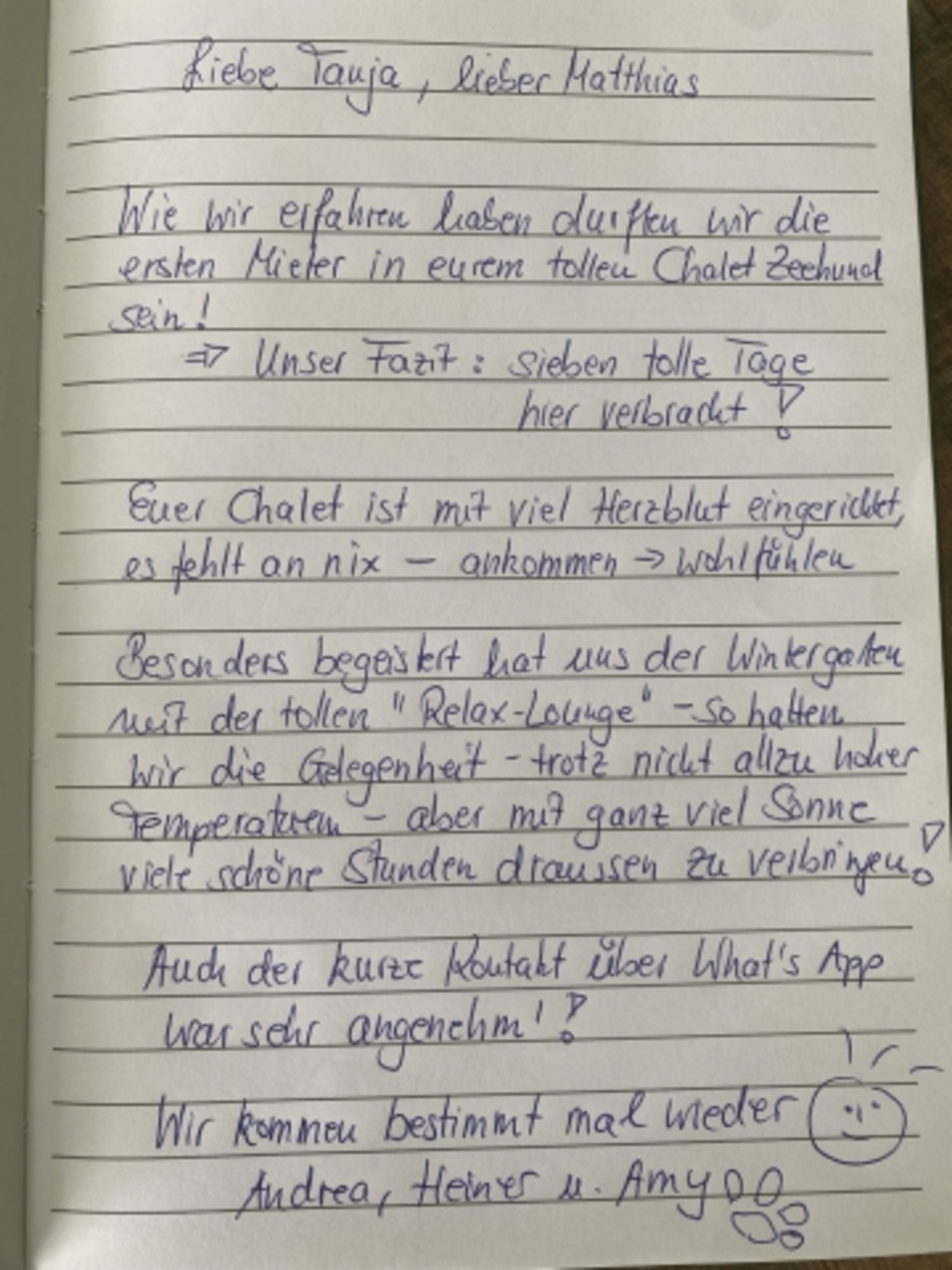 Gästebucheintrag unserer ersten Gäste