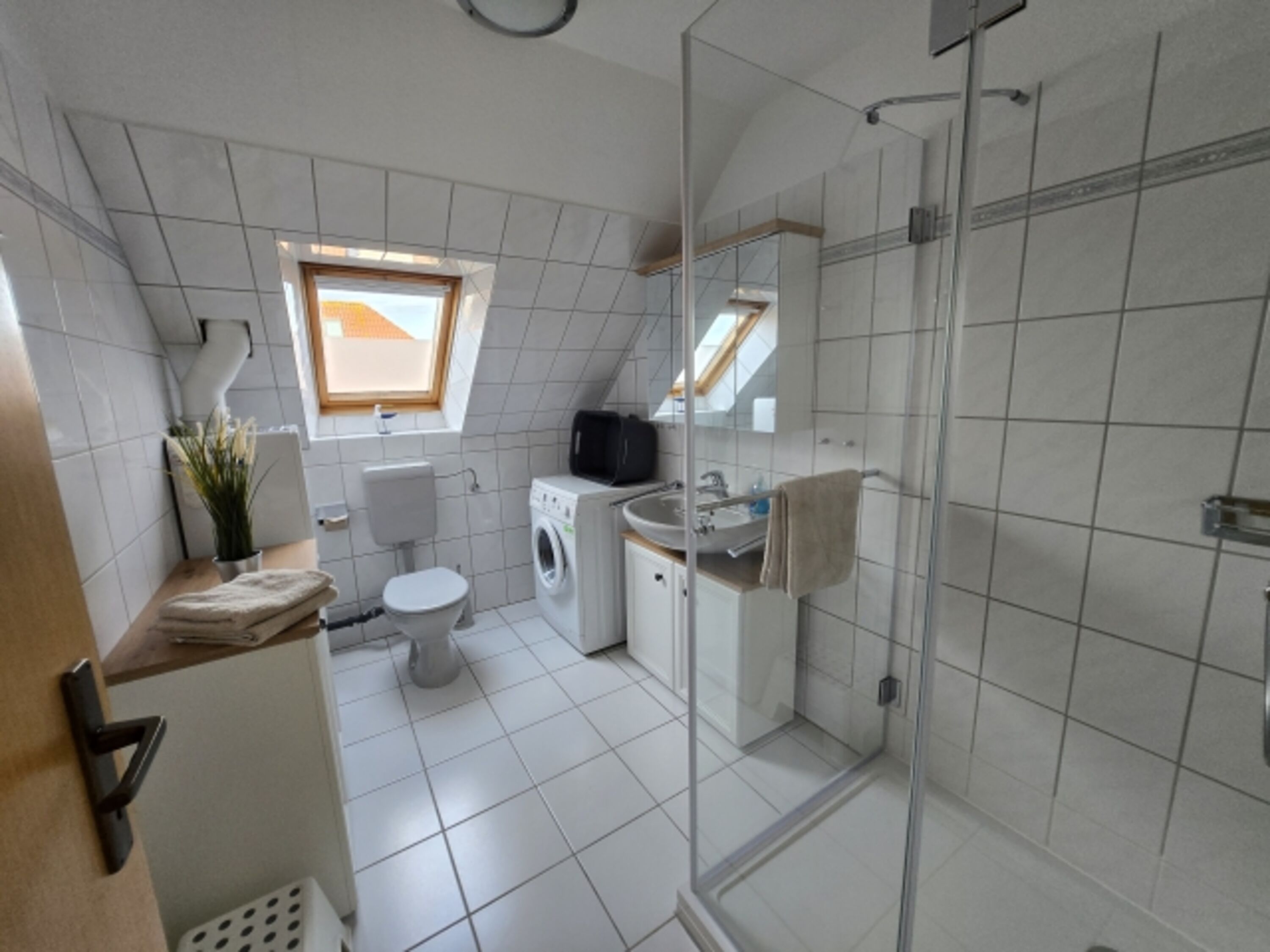 Tageslichtbad mit Dusche und Waschmaschine