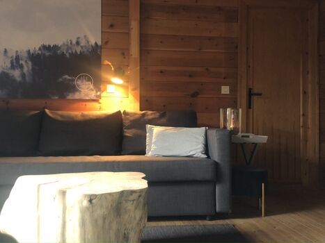 der Wohnbereich mit Schlafcouch