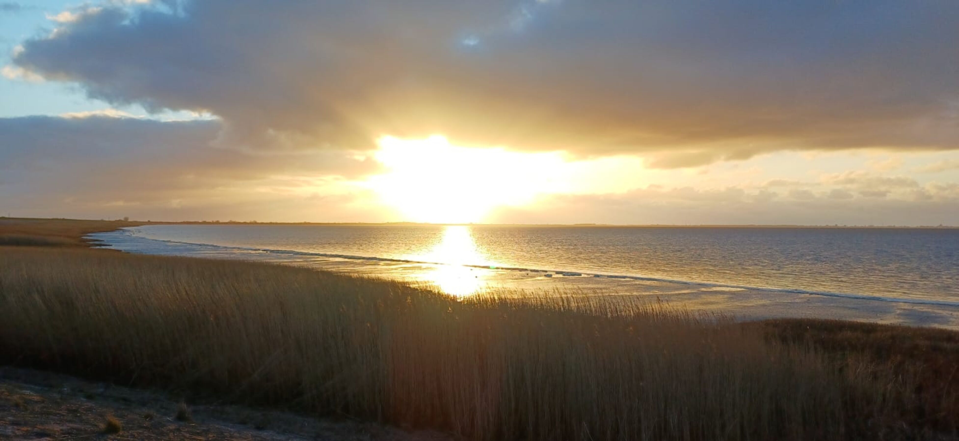 Sonnenuntergang am Wattenmeer bei Flut