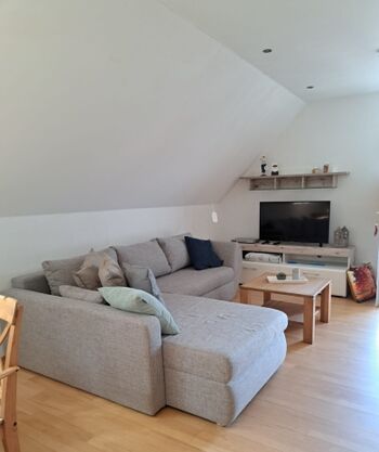 Wohnbereich mit gemütlichem Sofa mit Schlaffunktion