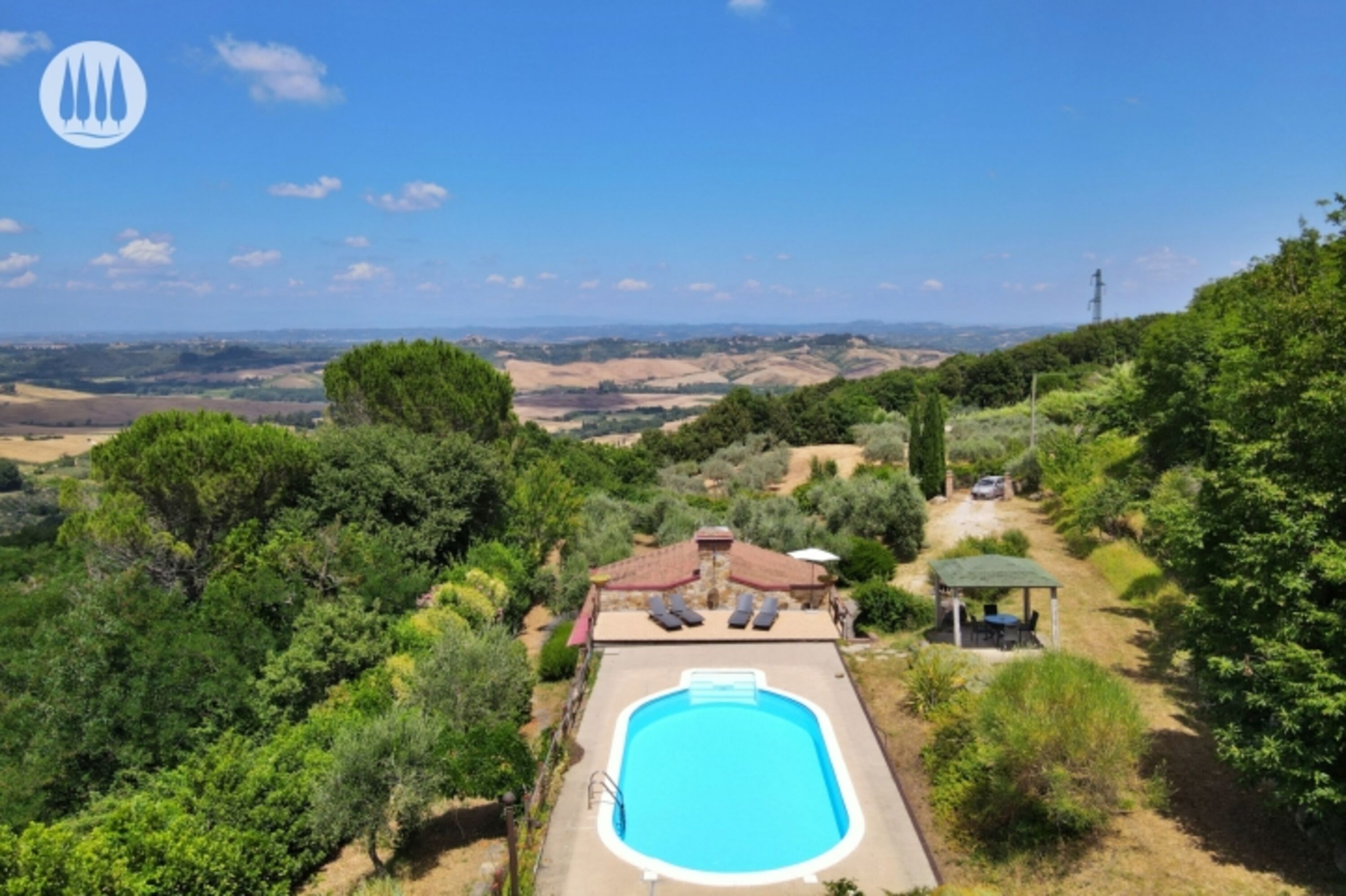 Haus und Pool von oben