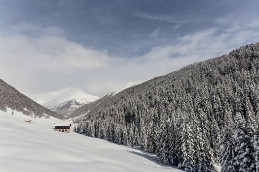 Blick in das verschneite Altfasstal