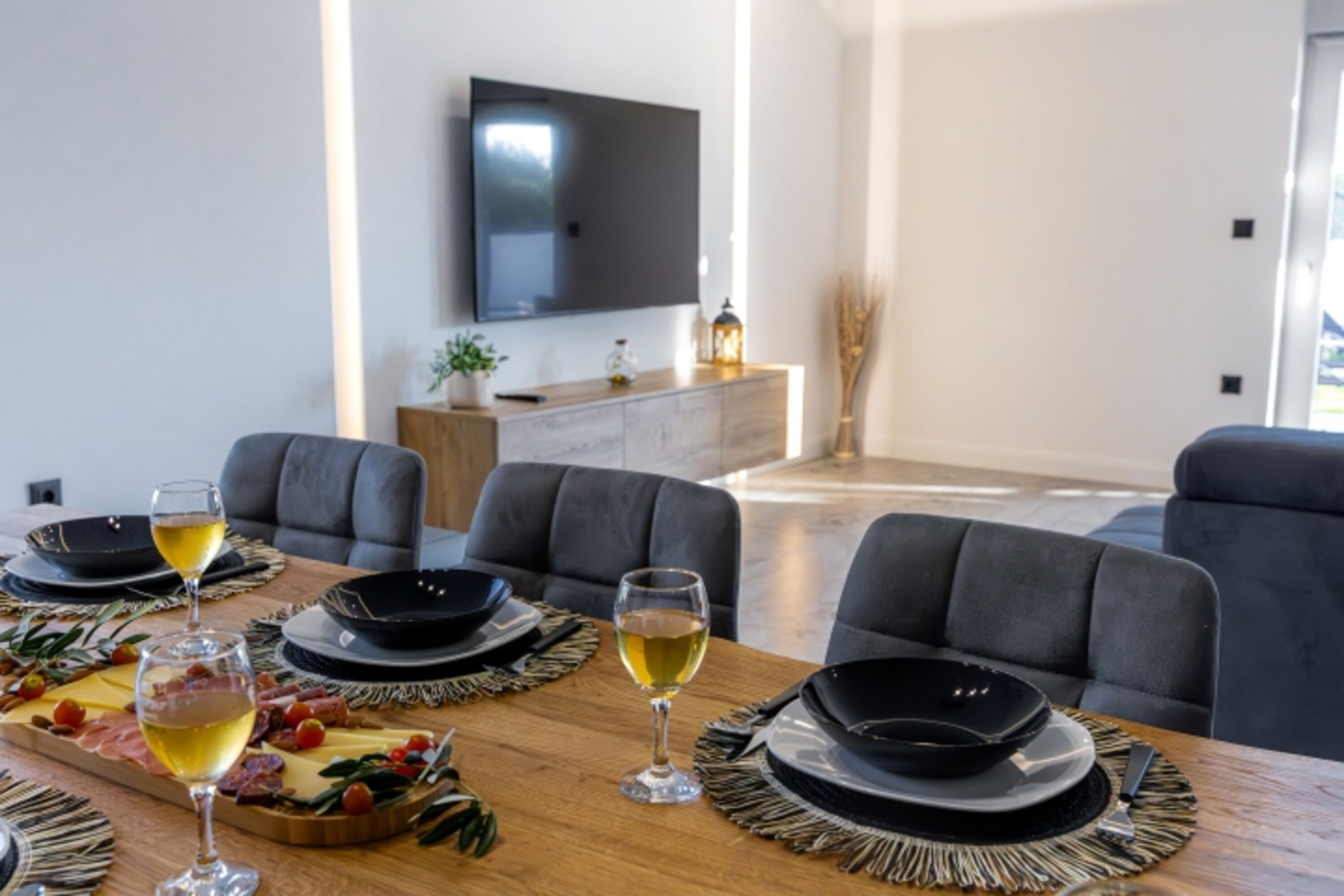 The dining room offers a warm and inviting space to share delicious meals with your favorite people.