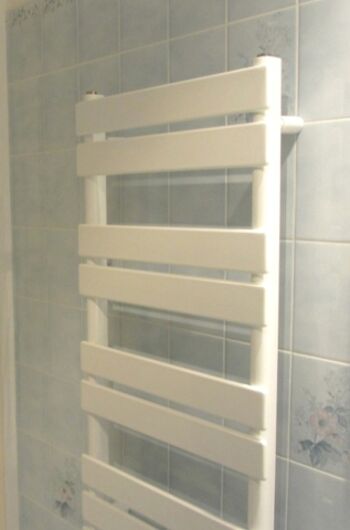 Im EG: Elektrischer Handtuchtrockner.