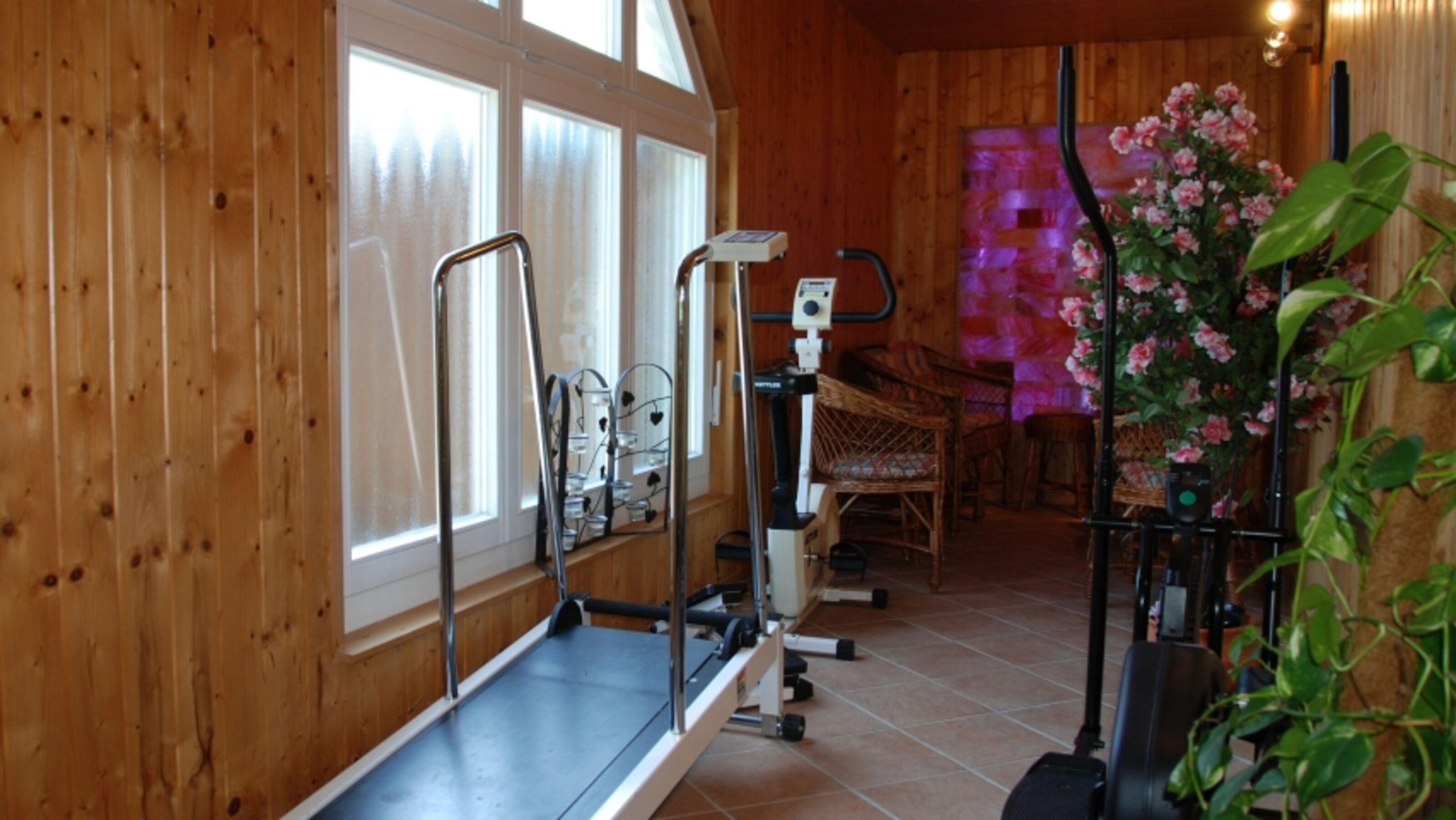 ein paar Fitnessgeräte im Sauna Bereich