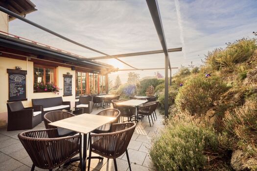 Sonnenterrasse Landhotel Sportalm Urlaub mit Hund