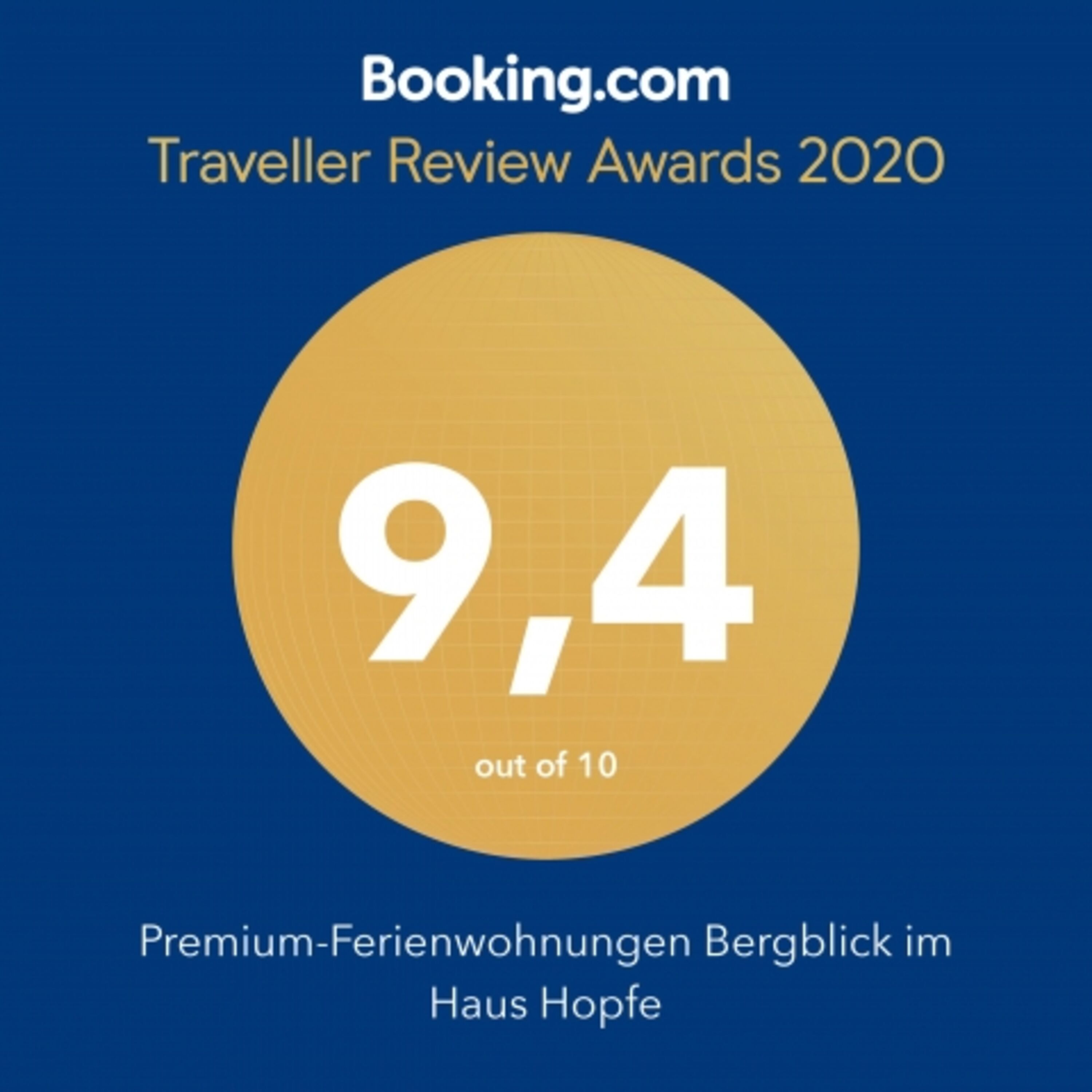 Unsere Bewertung bei booking.com für 2020