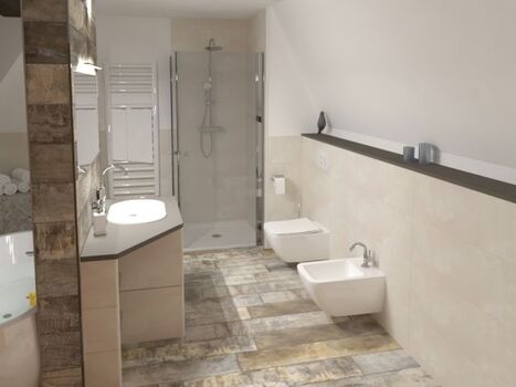 Toilette und Bidet im oberen Bad