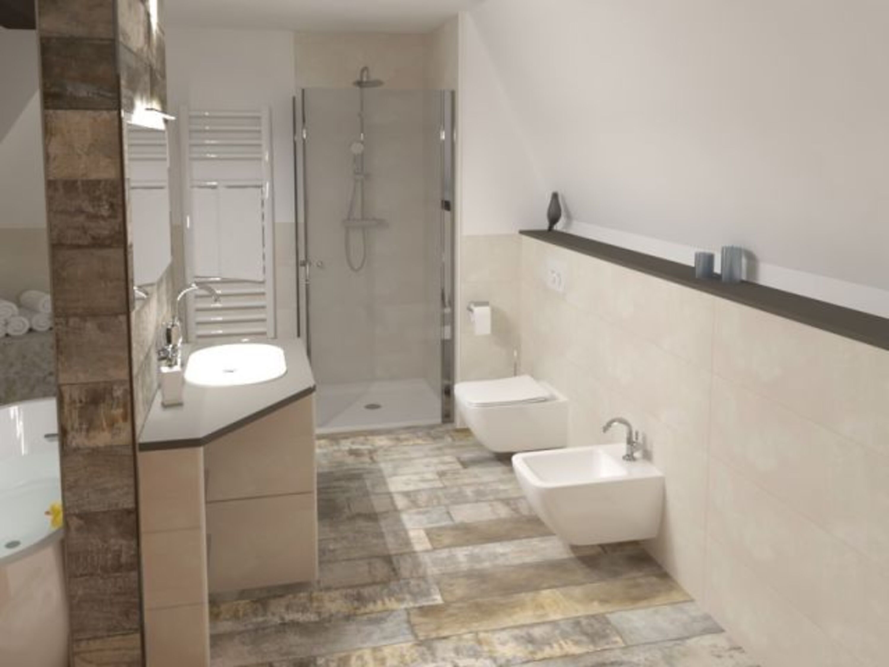 Toilette und Bidet im oberen Bad