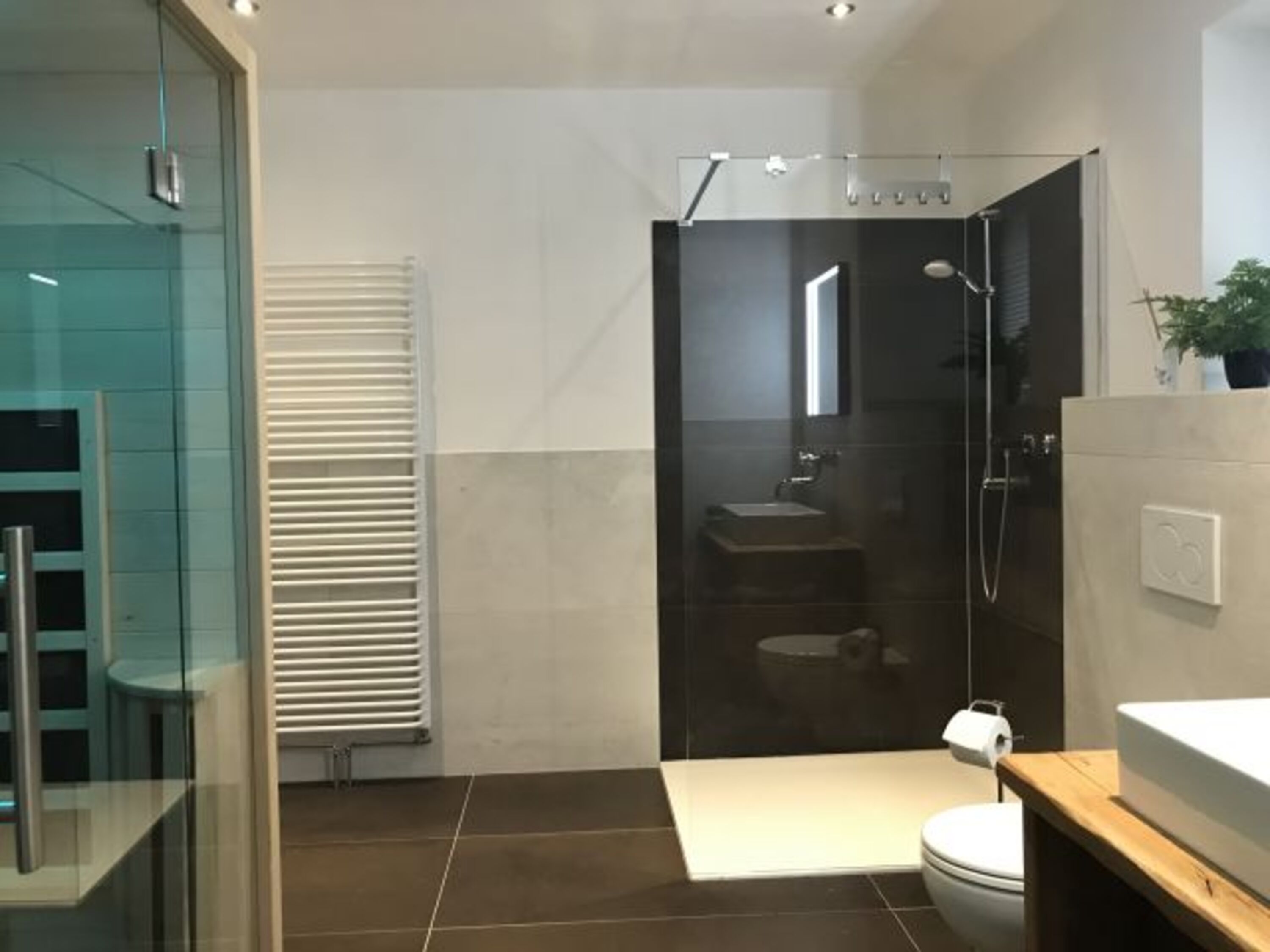 Obere Bad mit Dusche und Sauna