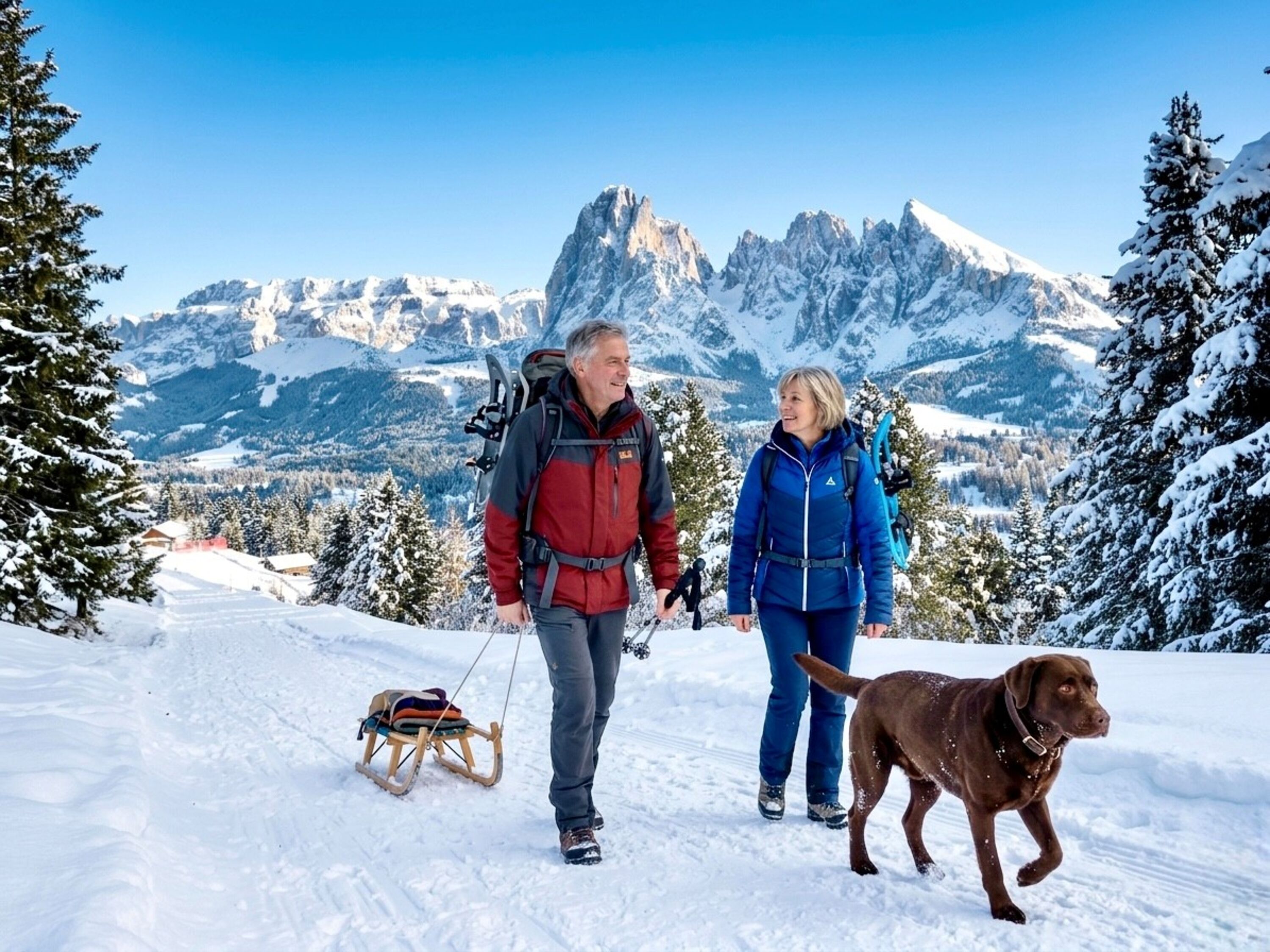Winterwandern auf der Seiser Alm + Schlitten