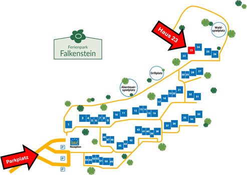 Lage des Hauses und Parkplatzes