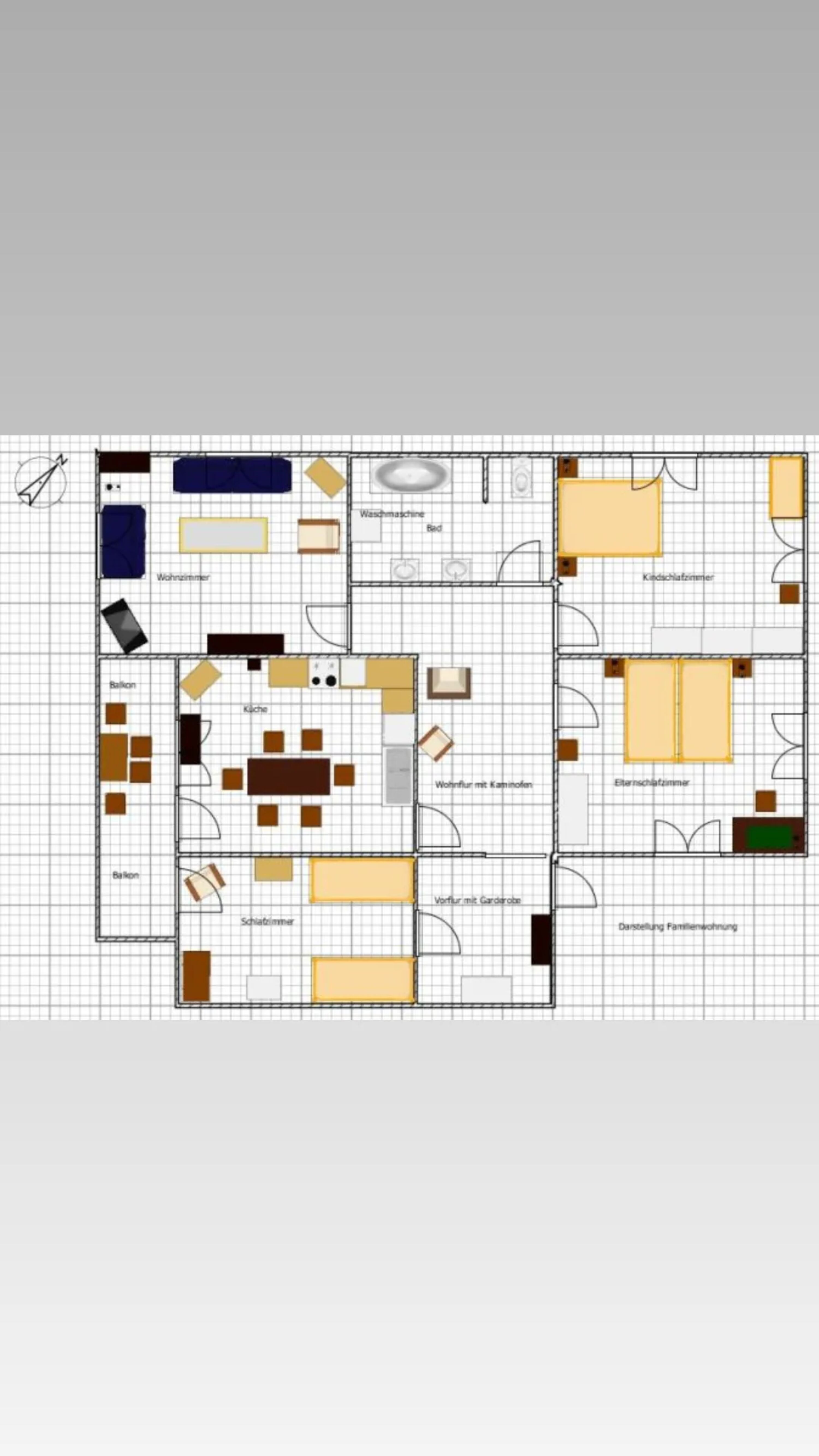 Übersichtlicher Grundriss der Ferienwohnung im Ferienhaus Mildner - zu besseren Orientierung der Raumaufteilung und Ausstattung