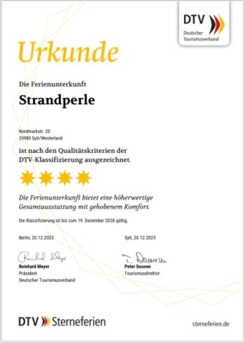 Erneute Prämierung mit 4 Sternen durch den DTV