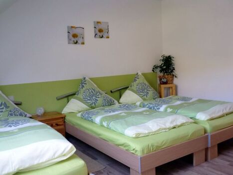 Schlafzimmer mit 3 Betten und 1 Wandbett
