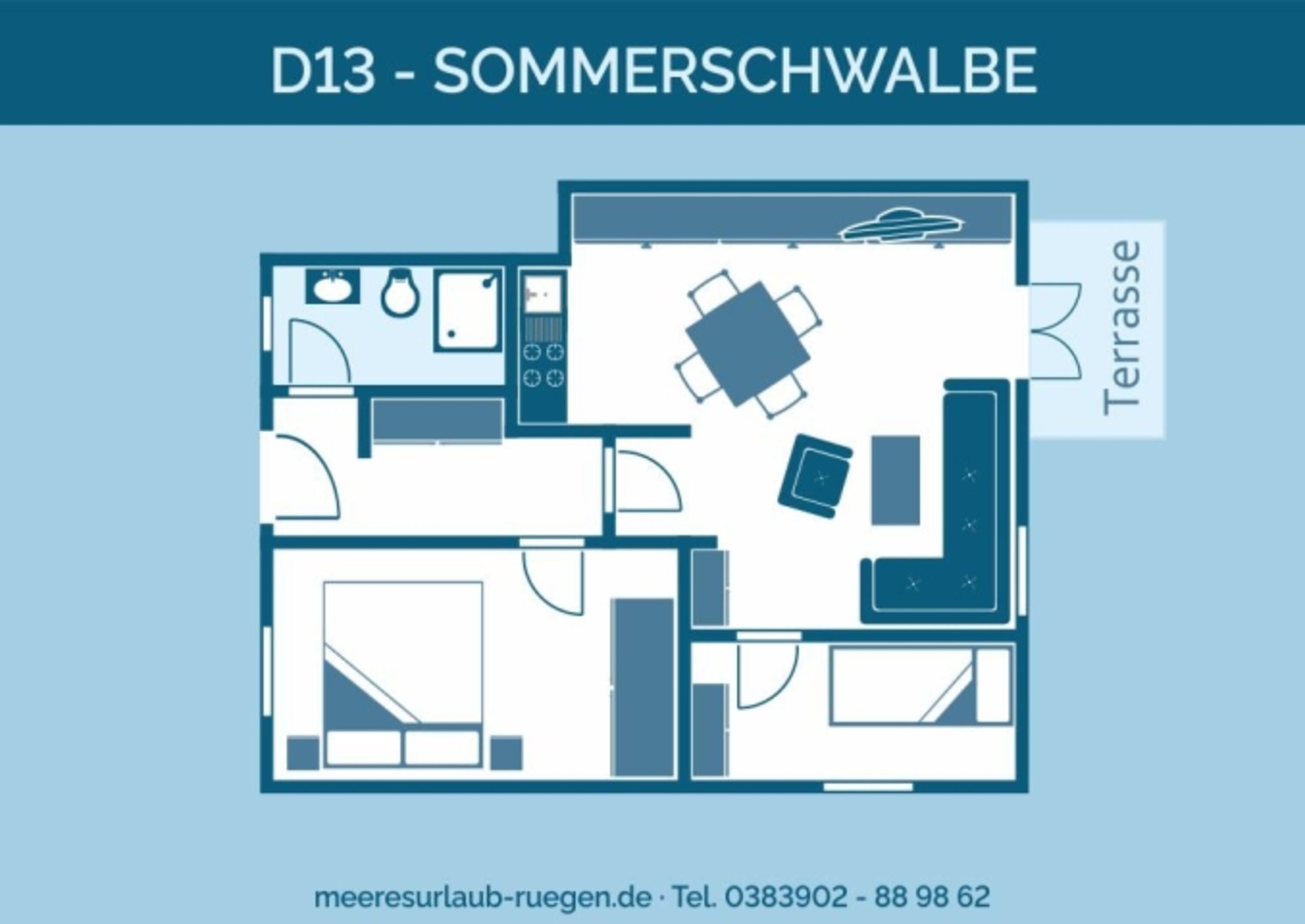Der Grundriss usnerer Fewo Sommerschwalbe D13