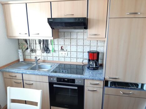 Küchenzeile (Nolte) mit Geschirrspüler (45 cm) und neuem Miele-E-Herd